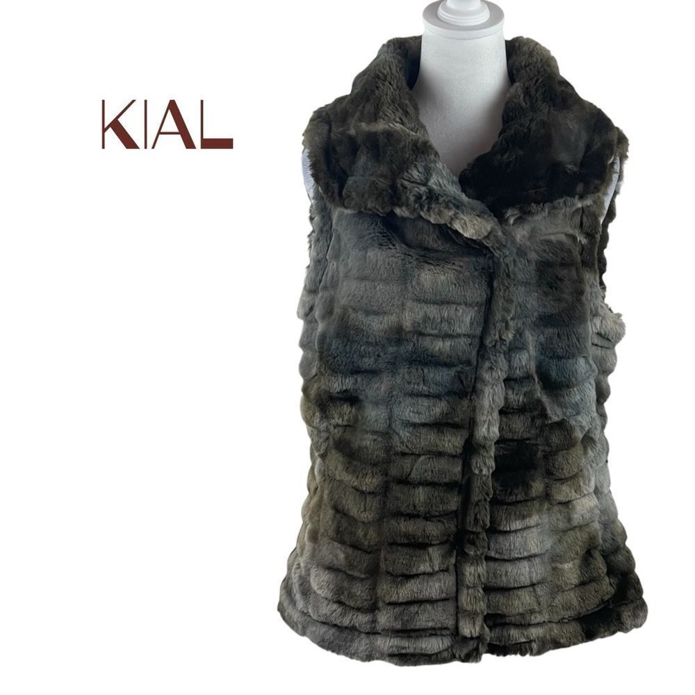 KIAL Brown Gray Vegan Fur Full Collar Vest Size M MobWife